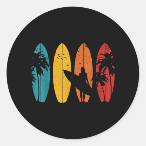 Surfer Gift Vintage Surfing Surf Board Beach Classic Round Sticker