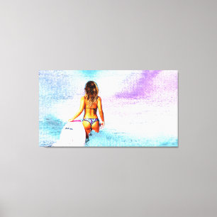 SURFER GIRL BEACH BIKINI CANVAS ART PRINT