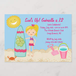Surfer Girl Beach Party Birthday Invitation
