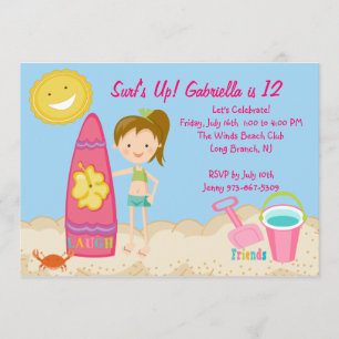 Surfer Girl Beach Party Birthday Invitation