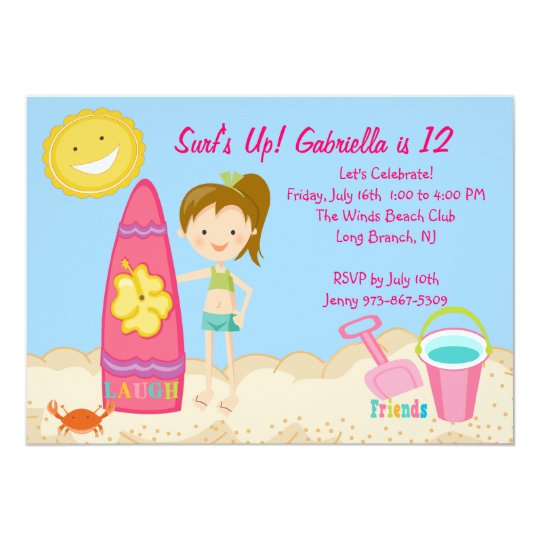 Surfer Girl Beach Party Birthday Invitation | Zazzle.com