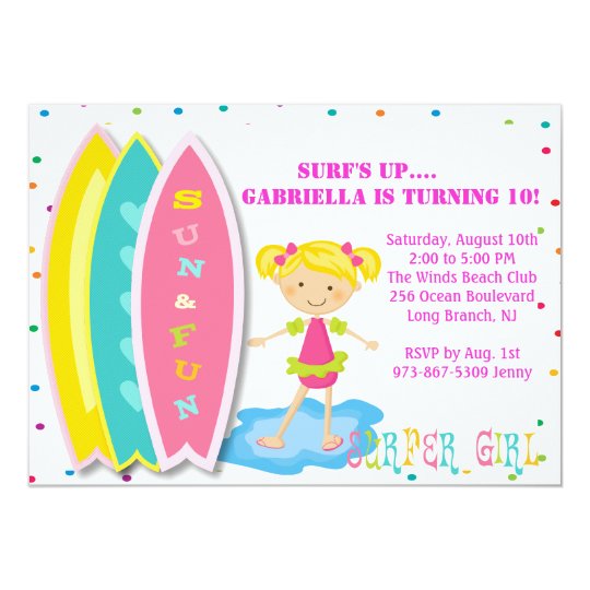 Surfer Girl Beach Party Birthday Invitation | Zazzle.com