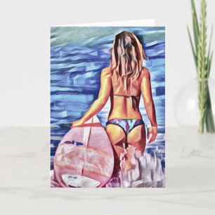 SURFER GIRL BIKINI G-STRING BLANK CARD