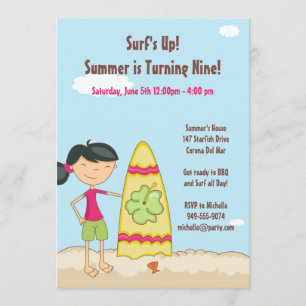 Surfer Girl Birthday Party Invitation