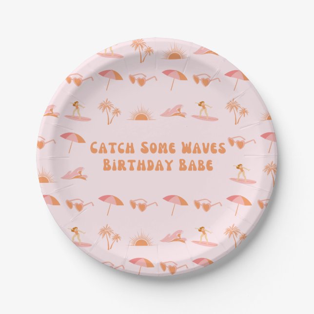 Surfer Girl Birthday Party Plates (Front)