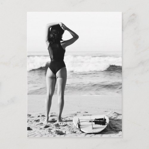 Surfer Girl black  white Photo Postcard