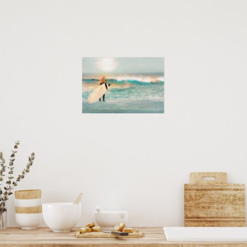 Surfer Girl Blue Waves Poster | Zazzle