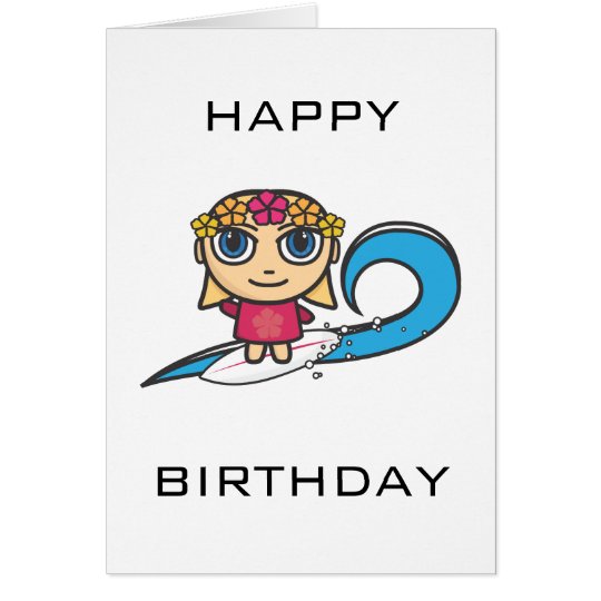 Surfer Girl Cartoon Character Happy Birthday Card Zazzle