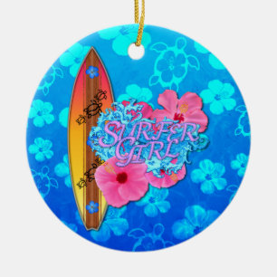 Surfer Girl Ceramic Ornament