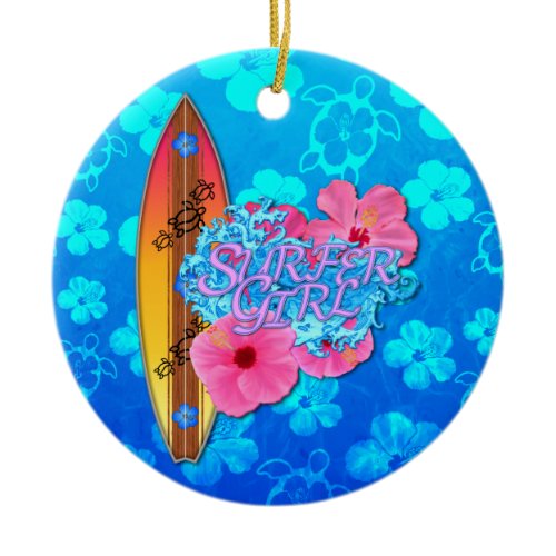 Surfer Girl Ceramic Ornament