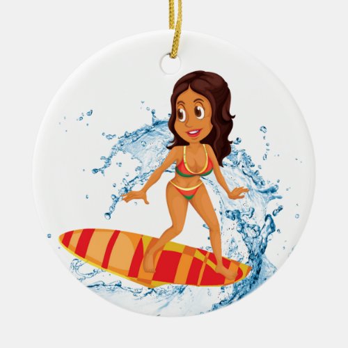 Surfer Girl Ceramic Ornament