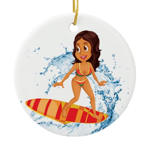 Surfer Girl Ceramic Ornament
