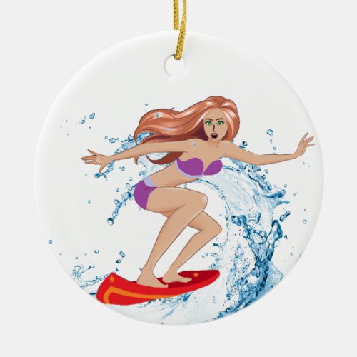 Surfer Girl Ceramic Ornament