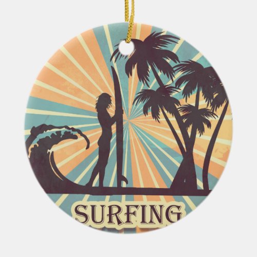 Surfer Girl Ceramic Ornament