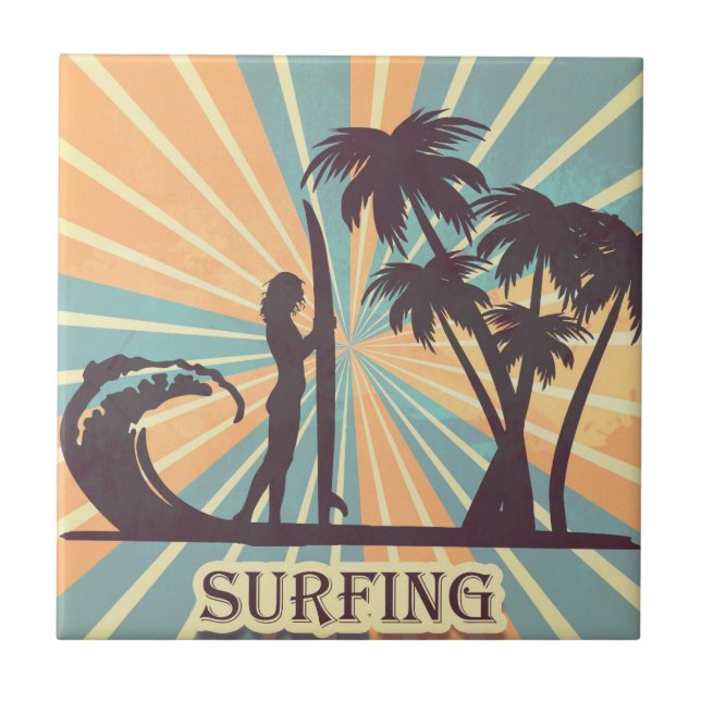 Surfer Girl Ceramic Tile (Front)