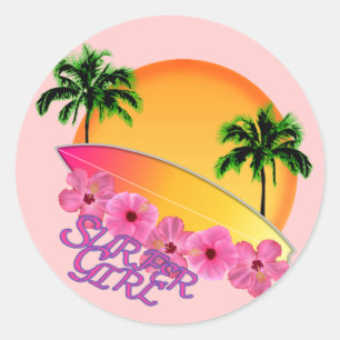 Surfer Girl Classic Round Sticker