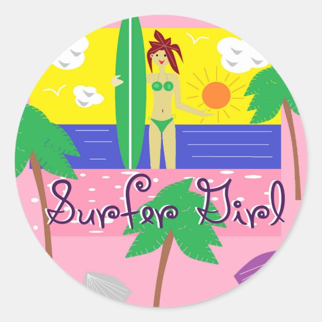 Surfer Girl Classic Round Sticker (Front)