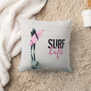 Surfer Girl Cushion, Surf Art Coastal Decor Throw  Pillow