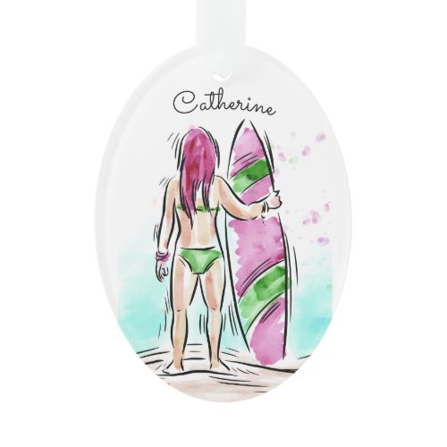 Surfer Girl custom name ornament