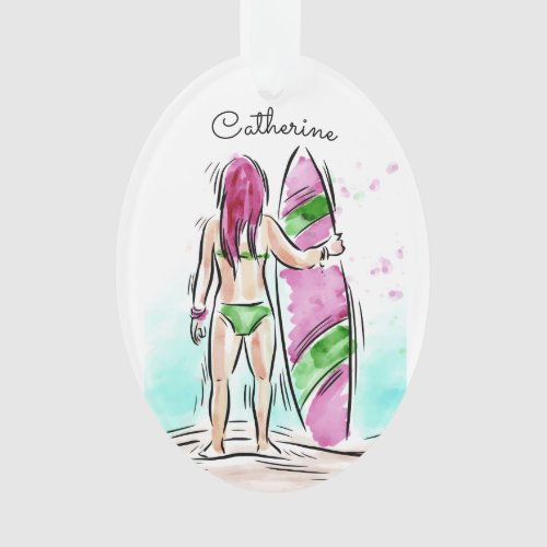 Surfer Girl custom name ornament