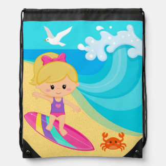 Surfer girl drawstring bag