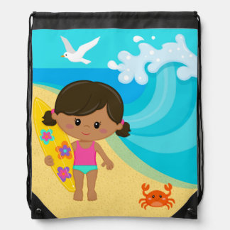 Surfer girl drawstring bag