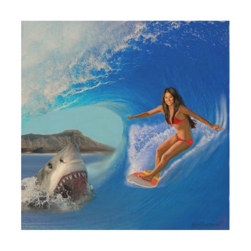 SURFER GIRL ESCAPES WOOD WALL ART