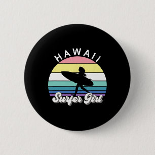 Surfer Girl Hawaii Vintage Hawaiian Surfing Surf B Button