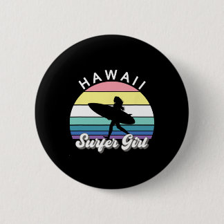 Surfer Girl Hawaii Vintage Hawaiian Surfing Surf B Button