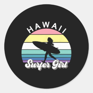 Surfer Girl Hawaii Vintage Hawaiian Surfing Surf B Classic Round Sticker