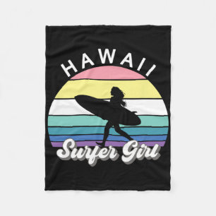 Surfer Girl Hawaii Vintage Hawaiian Surfing Surf B Fleece Blanket