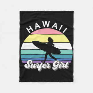 Surfer Girl Hawaii Vintage Hawaiian Surfing Surf B Fleece Blanket