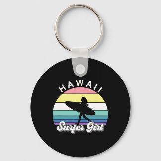 Surfer Girl Hawaii Vintage Hawaiian Surfing Surf B Keychain