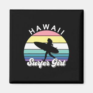 Surfer Girl Hawaii Vintage Hawaiian Surfing Surf B Magnet