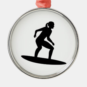 Surfer girl metal ornament