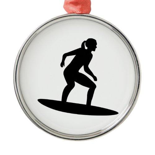 Surfer girl metal ornament