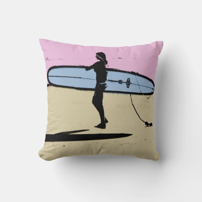 Surfer girl pillow,  Copyright Karen J Williams Throw Pillow (Front)