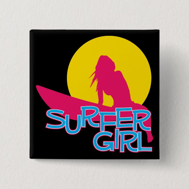 Surfer Girl Pinback Button (Front)