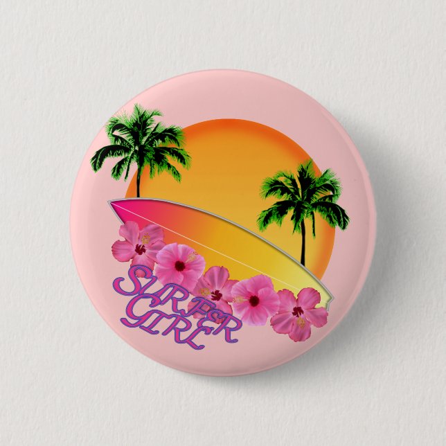 Surfer Girl Pinback Button (Front)