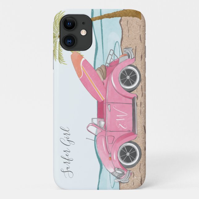 Surfer Girl Pink Car Beach Case-Mate iPhone Case (Back)