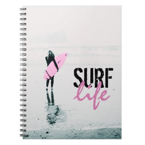 Surfer Girl Pink Surfboard Beach Surf Art  Noteboo Notebook