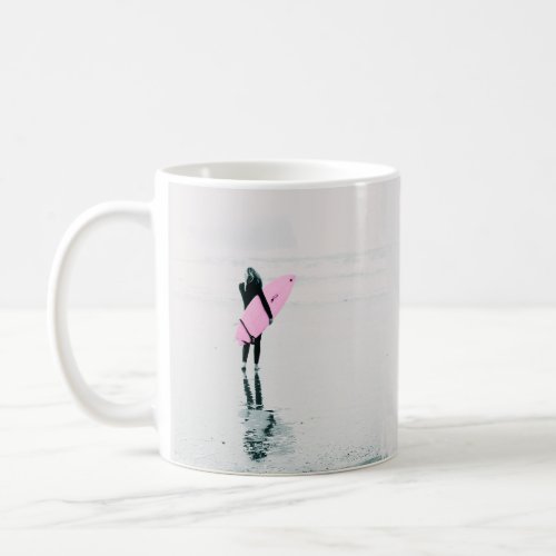 Surfer Girl Pink Surfboard Coastal Decor Coffee Mug