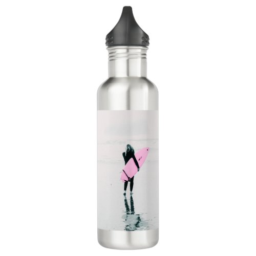 Surfer Girl Pink Surfboard  Stainless Steel Water Bottle