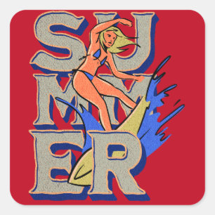 Surfer Girl Retro Summer Square Sticker