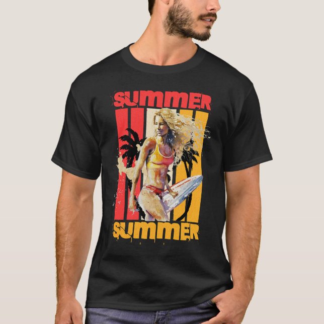Surfer Girl Retro Summer  T-Shirt (Front)