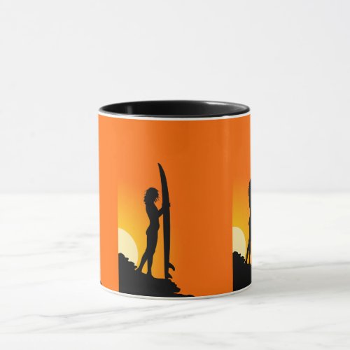 Surfer Girl Silhouette Sunset Mug