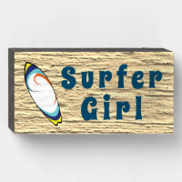 "Surfer Girl Surfboard" Sandy Beach Wood Box Sign