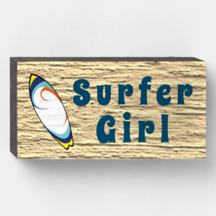 "Surfer Girl Surfboard" Sandy Beach Wood Box Sign