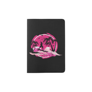 Surfer Girl Surfboard Sunset Palm Tree Passport Holder