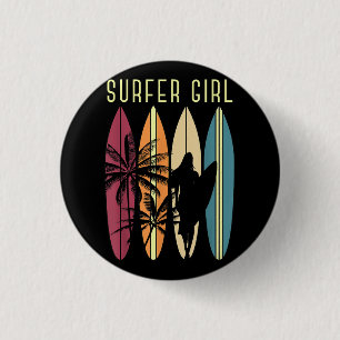 Surfer Girl Surfboard Surfing Women Girls Surf Oce Button